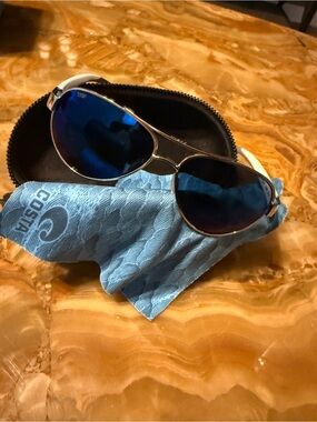 Costa Silver Loreto Sunglasses with Blue Lenses and White Temples